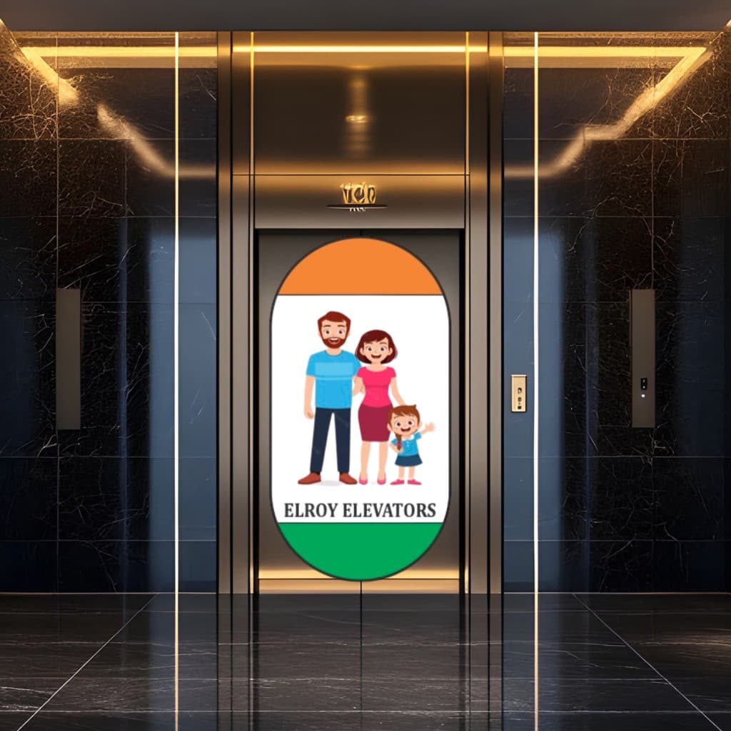 Elroy Elevators Private Limited — luxury elevator lobby with branded doors