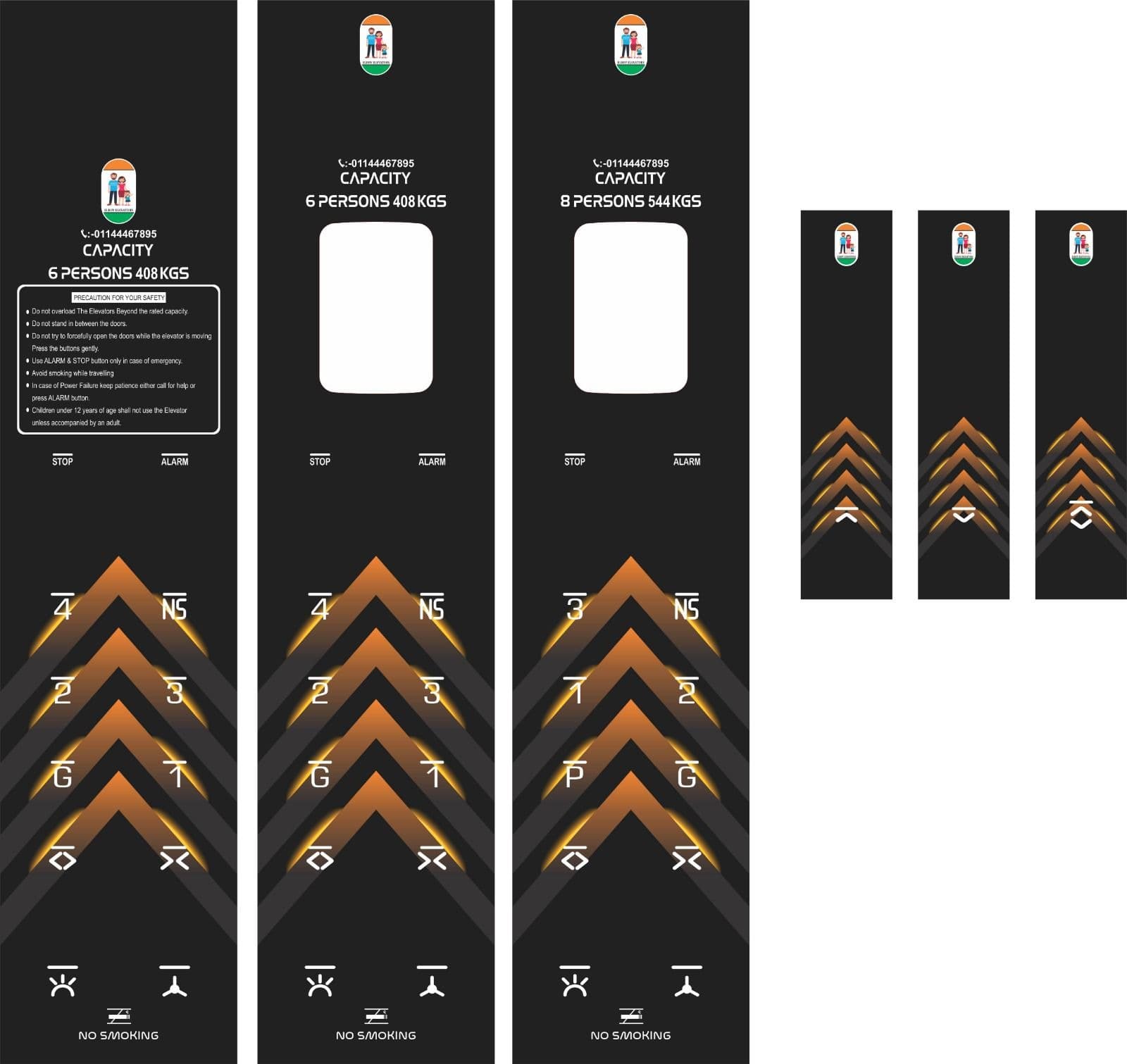 Dark chevron COP and LOP panel design with capacity display