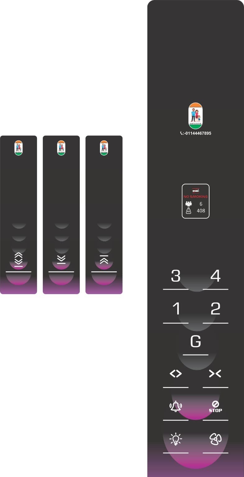 Purple glass effect hall call station panel design