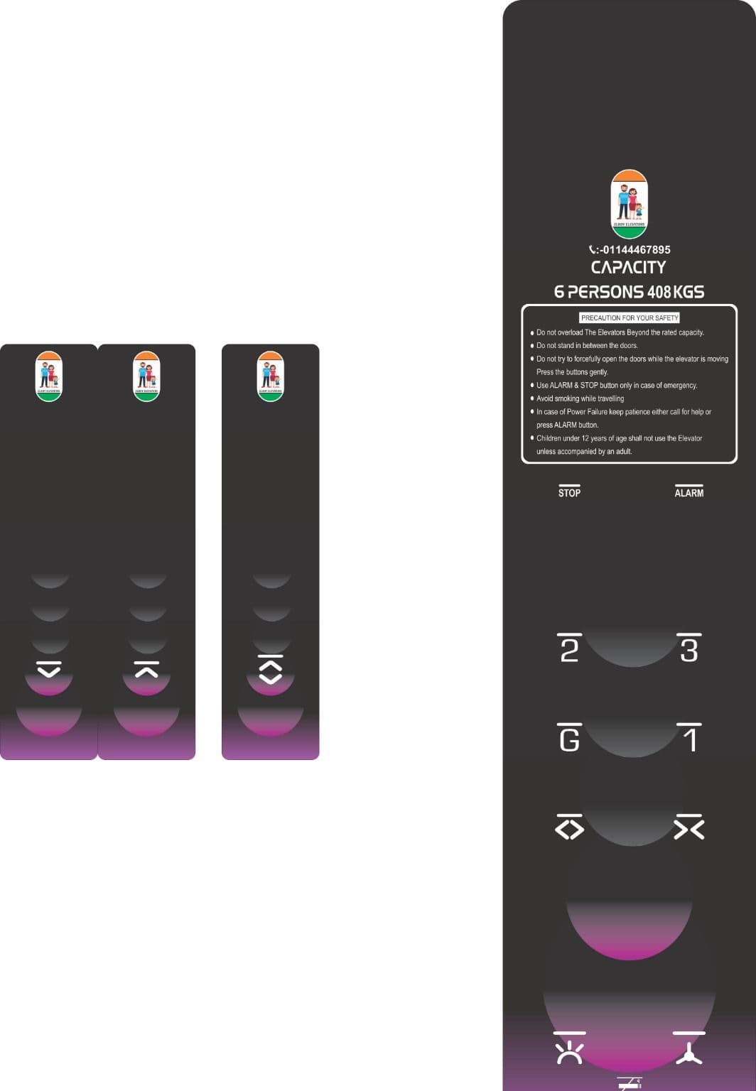 Purple gradient COP and LOP panel design with safety instructions